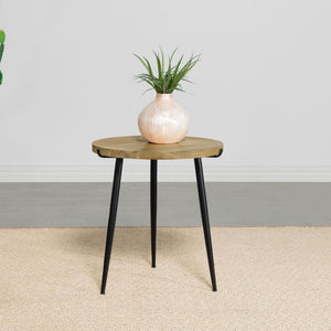  adding earthy appeal. Supported by black powder-coated iron legs