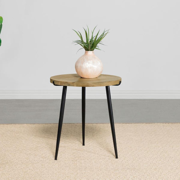  adding earthy appeal. Supported by black powder-coated iron legs