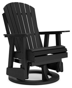 Drift away from everyday worries and into outdoor bliss with this swivel glider chair. Dressed in a smart black, the Adirondack-inspired design has a contemporary feel. It weathers sunny summer days and cozy winter nights with durable MEGA-TUFFÂ® HDPE mat