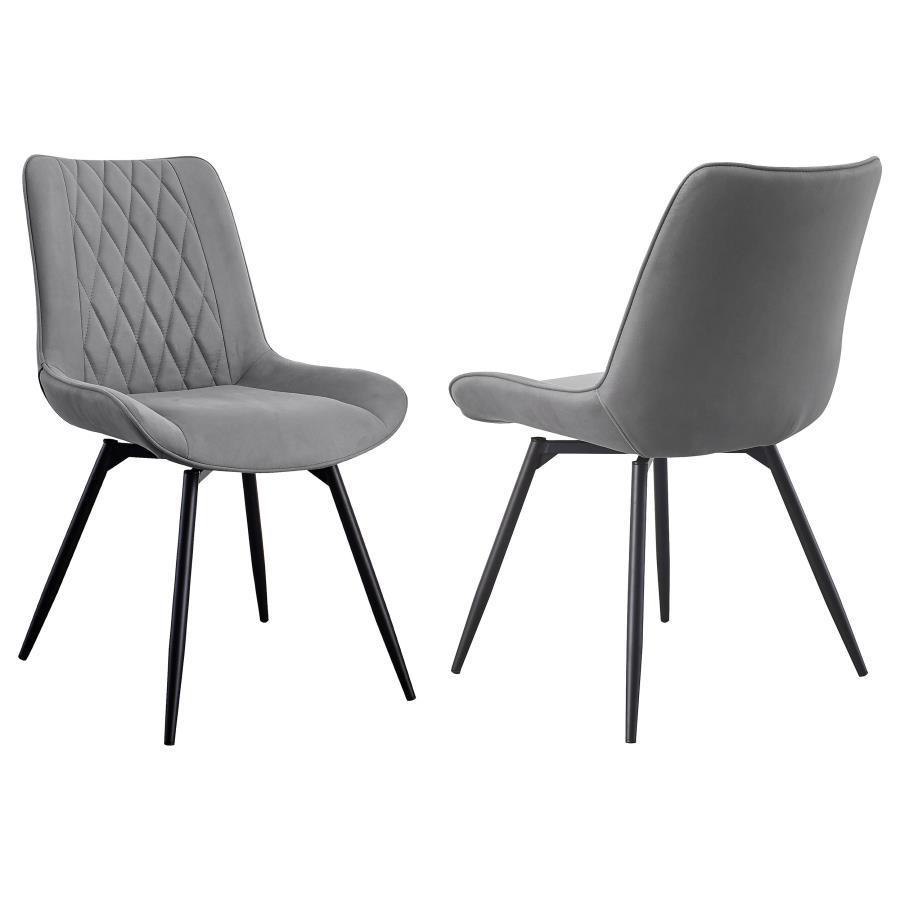 Effortlessly stylish and functional, this swivel dining chair blends retro-inspired charm with modern comfort. Wrapped in plush fabric upholstery, the diamond-quilted interior adds rich texture and an elevated touch. A padded bucket seat with a tall backr