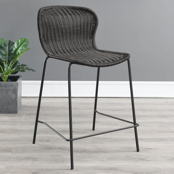  this contemporary stool offers a charming brown faux rattan seat