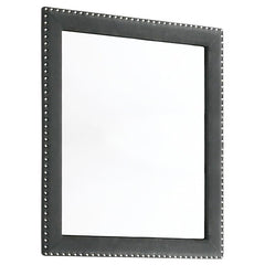 This gorgeous mirror is a masterpiece made for royalty, ready to perk up your sleeping space. Its admirable frame is upholstered entirely in gorgeous velvet fabric. Nail head trim surrounds the frame for a sleek and exquisite upgrade. Place this mirror on