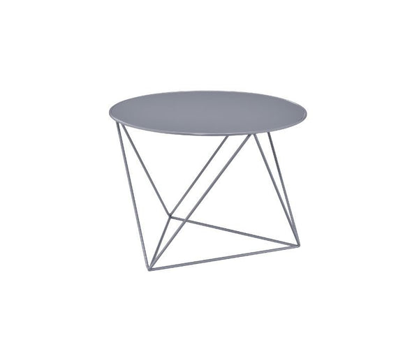 Bring dimension, depth and distinctive visual appeal with this modern geometric design. The accent table boasts a cool and fun look. Round table top paired with irregular metal base adds a uniquely attractive contrast to this table. It-'s powder coating p