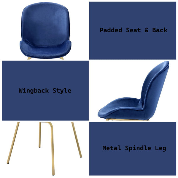 Chuchip - Side Chair (Set of 2) - Blue Velvet & Gold