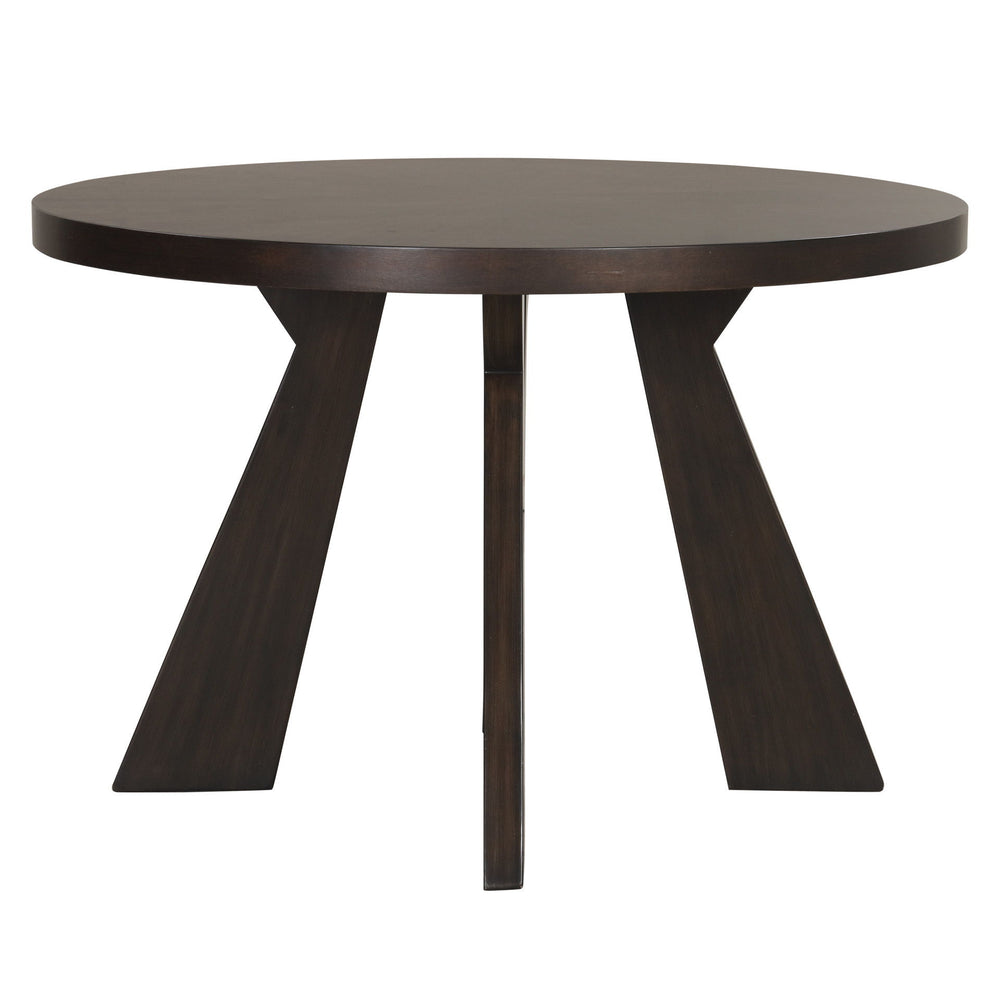 Chestnut Ridge Round Table is crafted fromÂ Solid Rubberwood, manufactured wood and wood veneers, boastingÂ durable constructionÂ that ensures longevity. TheÂ transitional styleÂ of the table, featuringÂ sleek stylingÂ andÂ wide bottom angled legs, exudes