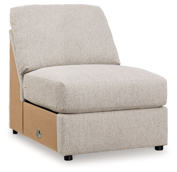This armless chair is made with polyester upholstery. Pairs with other items in the series to make a sectional.<br><br><b>Additional Dimensions</b><br><ul><li>Seat depth: 27-"</li><li>Seat height: 25-"</li><li>Top of cushion to top of back: 18-"</li><li>L