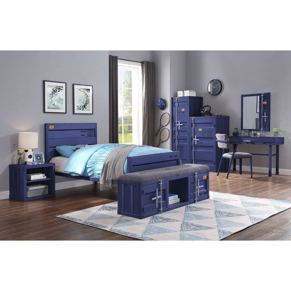 The Cargo youth bed is the perfect addition to any childâ€™s room. This contemporary container themed metal bed features a panel headboard with low profile footboard, crafted with an industrial look that is an perfect match for your bedroom. The bed is ac