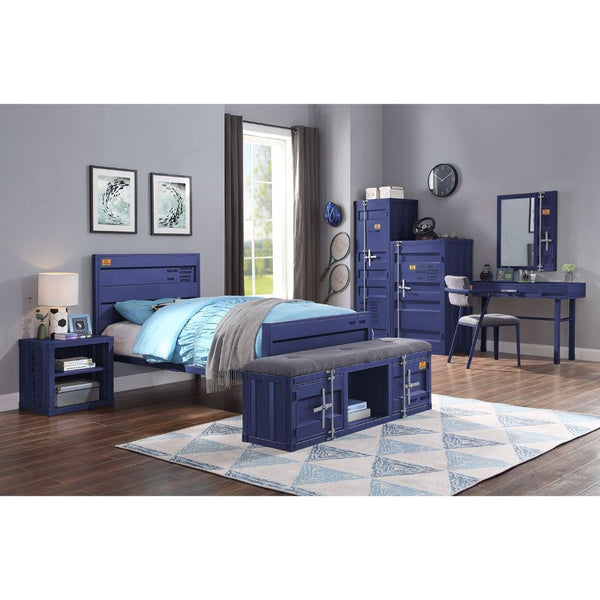The Cargo youth bed is the perfect addition to any childâ€™s room. This contemporary container themed metal bed features a panel headboard with low profile footboard, crafted with an industrial look that is an perfect match for your bedroom. The bed is ac