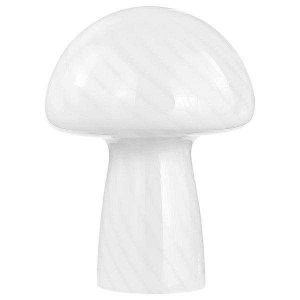 This table lamp is crafted entirely from smooth, high-quality glass, showcasing a charming mushroom-shaped silhouette. Its glossy finish enhances the lamp-'s minimalist design, while the curved structure evenly diffuses light for a warm and inviting glow.