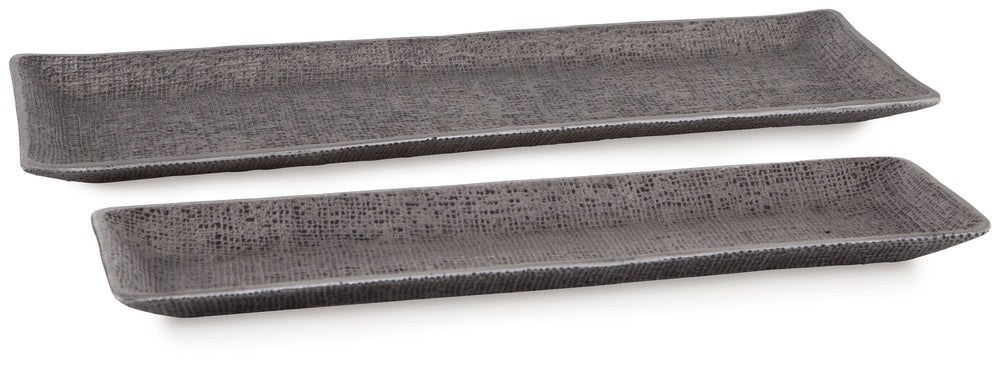 Top off tables and counters with this tray set. Searching for a casually cool catch-all option for your entryway? They keep keys and other essentials corralled. Also acting as a beautiful base for additional decorative pieces thanks to their textured surf
