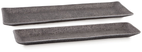Top off tables and counters with this tray set. Searching for a casually cool catch-all option for your entryway? They keep keys and other essentials corralled. Also acting as a beautiful base for additional decorative pieces thanks to their textured surf