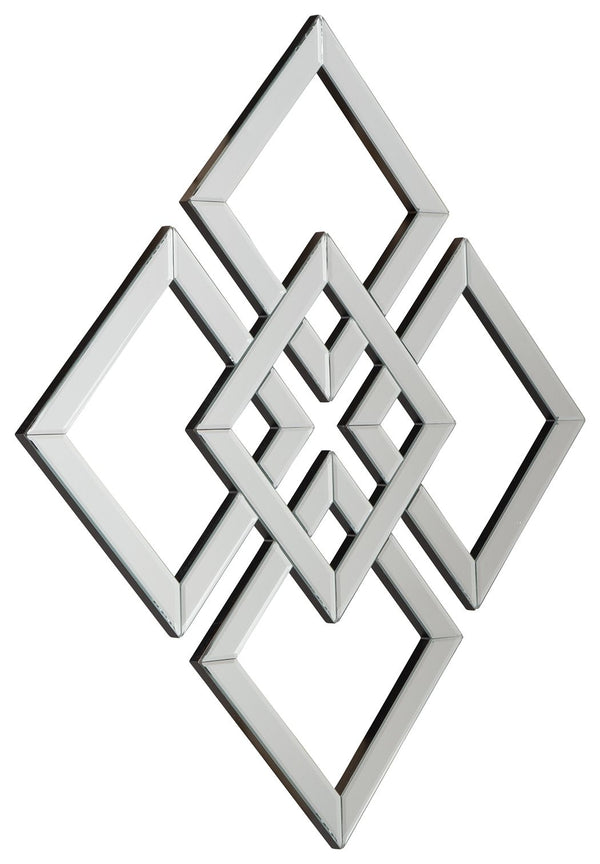 The geometric design of this accent mirror adds a fun flair to any space. Switch things up with either square or diamond hanging.<br><br><b>Additional Dimensions</b><br><ul><li>Diagonal orientation: 0-"</li></ul><br/><br/><b>Product Features</b><ul><li>Cu