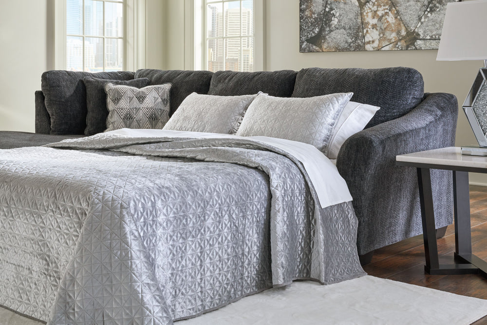 Bring fashionable function to the forefront with this sleeper sectional with chaise. A transitional arm design adds flair to the frame, incorporating subtle visual interest into the otherwise clean-lined silhouette. Dress it up or down. In a richly versat
