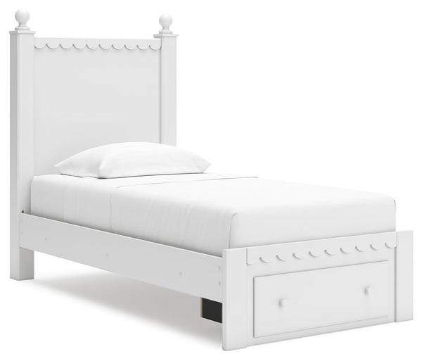 Make morning or bedtime that much more magical with this twin panel storage bed. Charmingly cute with its scalloped detailing, it appeals to both her sense of playful whimsy and your love for modern design. Drawers in the footboard provide handy storage f