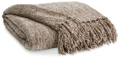 A lovely layer to cozy up with, this taupe throw blanket also makes a stylish statement. Whether draped over the arm of a sofa or folded at the foot of a bed, the woven texture and knotted fringe give it a homespun look that-'s relaxed and inviting.<br/><