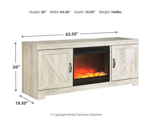 Bellaby - Whitewash - 2 Pc. - 63" TV Stand with Fireplace Insert Glass/Stone