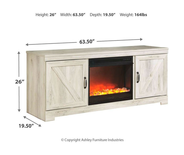 Bellaby - Whitewash - 2 Pc. - 63" TV Stand with Fireplace Insert Glass/Stone