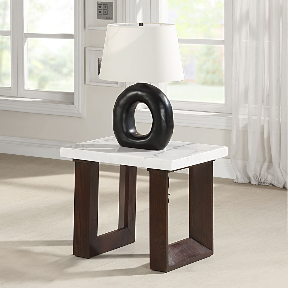 Edwyn - End Table With Marble Top - White<br/><br/><b>Product Features</b><ul><li>Square End Table</li><li><br> Marble Top</li><li><br> Fixed Table Top</li><li><br> Double U-Shape Base</li></ul><br/>