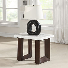 Edwyn - End Table With Marble Top - White<br/><br/><b>Product Features</b><ul><li>Square End Table</li><li><br> Marble Top</li><li><br> Fixed Table Top</li><li><br> Double U-Shape Base</li></ul><br/>