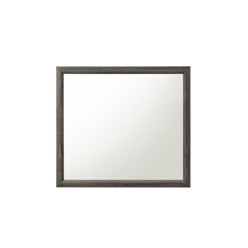 Mirror without Beveled Rectangular Mirror with Wood Trim ASTM F2057 - 17 & ASTM F3096 - 14 Compliant (YES)<br/><br/><b>Product Features</b><ul><li>Case: 1Pc/1Ctn</li><li>Finish: Weathered Gray</li><li>Style: Transitional</li><li>Materials: Wood, Veneer, C