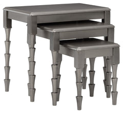 Add a uniquely chic touch to your nest with this 3-piece nesting table set. Finished in a metallic gray for a hint of sheen, this fabulous threesome takes contemporary form and functionality to another level.<br><br><b>Additional Dimensions</b><br><ul><li
