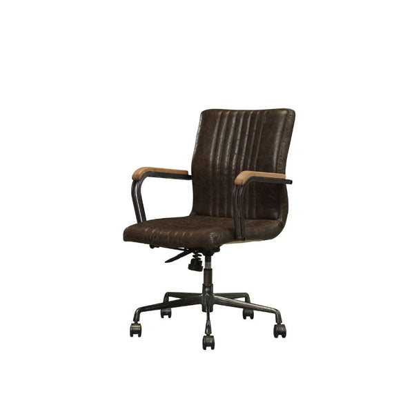 KD, Executive Arm Office Chair (High Back) â€¢ Seat: Swivel (360 Degrees), Adjustable Height (Pneumatic Lift) â€¢ Padded Back & Seat: Top Grain Leather Cushion, Stripped Pattern â€¢ 5-Star Base w/Casters: Metal Base â€¢ Armrest: Wood with Metal Frame (Fix