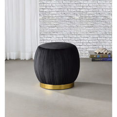 Assembled, Backless Round Ottoman (NO Storage) â€¢ Fully Padded Seat: Velvet â€¢ Armless â€¢ Wooden Inner Frame â€¢ Metal Round Base: Gold Finish<br/><br/><b>Product Features</b><ul><li>Round Ottoman</li><li>Stationary Seat</li><li>Armless (Backrest)</li>