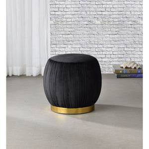 Assembled, Backless Round Ottoman (NO Storage) â€¢ Fully Padded Seat: Velvet â€¢ Armless â€¢ Wooden Inner Frame â€¢ Metal Round Base: Gold Finish<br/><br/><b>Product Features</b><ul><li>Round Ottoman</li><li>Stationary Seat</li><li>Armless (Backrest)</li>