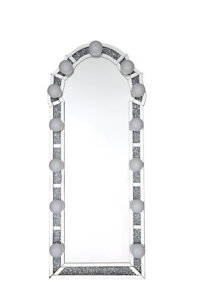 Accent Floor Mirror Hollywood Mirror Bulbs Not Included Beveled Mirrored Frame Trim: Faux Diamond Inlay & Clear Glass<br/><br/><b>Product Features</b><ul><li>Accent Floor Mirrorâ€§ Hollywood Mirrorâ€§ Bulbs Not Includedâ€§ Beveled Mirrored Frameâ€§ Trim: 