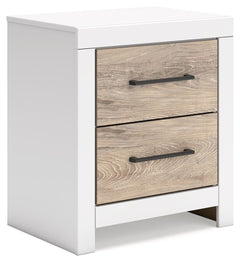 Relaxed yet striking, this nightstand brings casual beauty and function to your dream destination. A delightful two-tone treatment blends a fresh replicated oak grain with a matte white finish, while sleek handles in an antiqued gunmetal finish lend a con