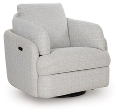 Indulge in ultimate comfort and style with this Next-Gen Nuvellaâ„¢ swivel power recliner. The contemporary chair allows you to effortlessly find the perfect position for relaxation, whether you-'re enjoying a movie night or simply unwinding after a long 
