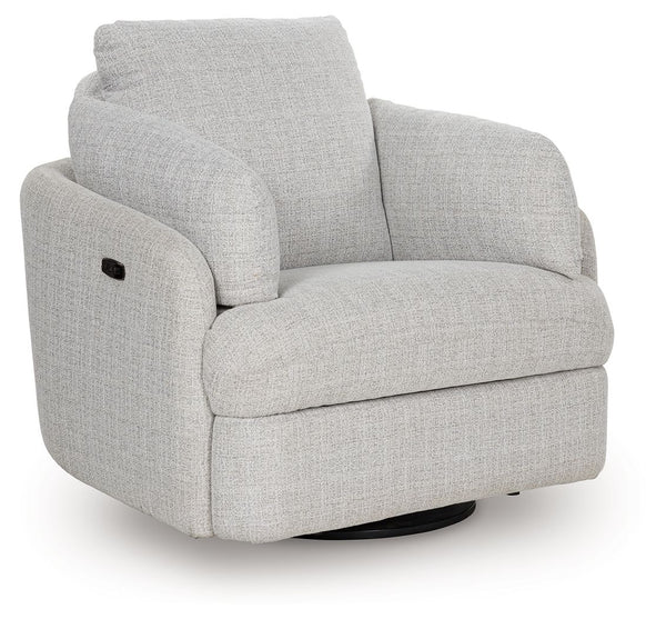 Indulge in ultimate comfort and style with this Next-Gen Nuvellaâ„¢ swivel power recliner. The contemporary chair allows you to effortlessly find the perfect position for relaxation, whether you-'re enjoying a movie night or simply unwinding after a long 