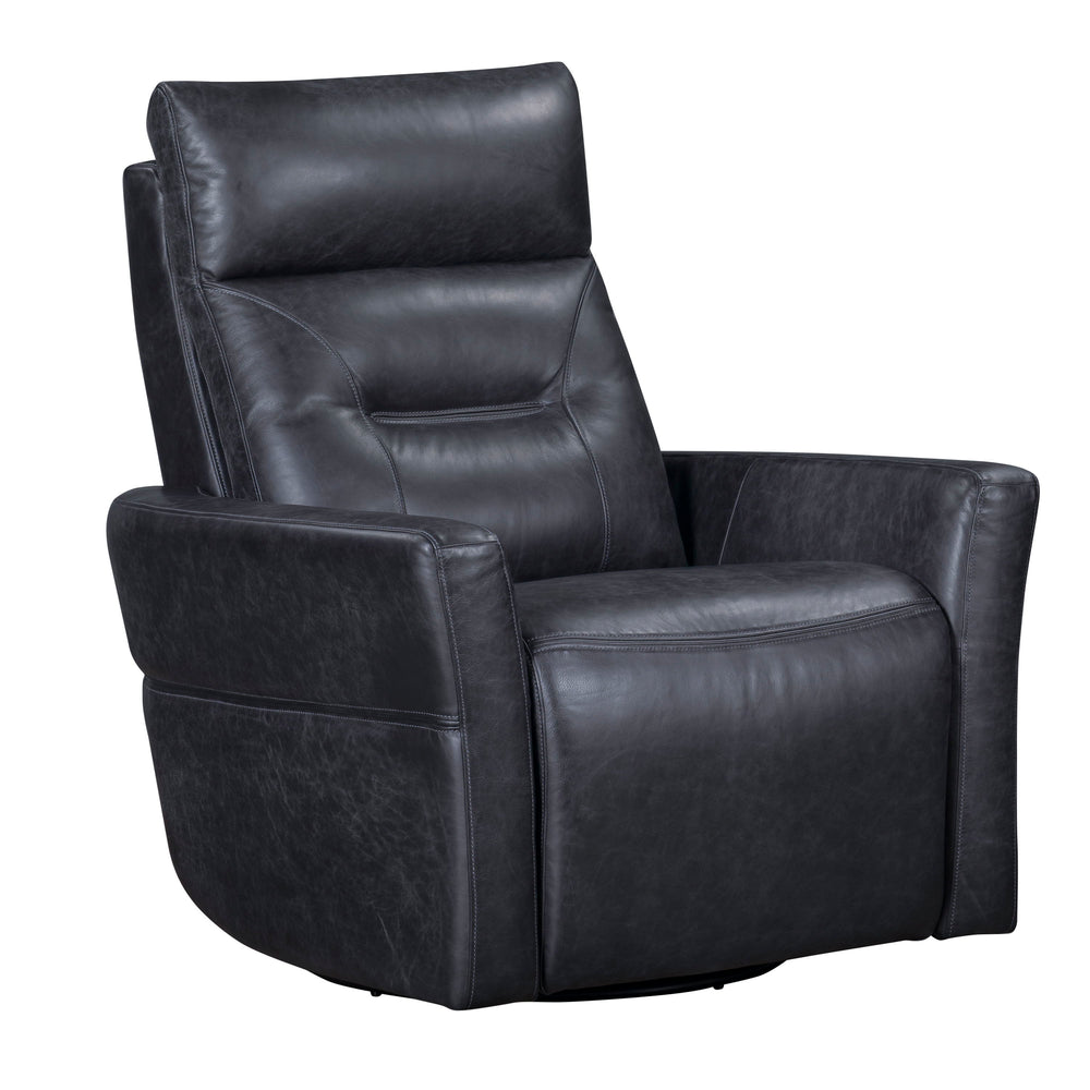 Remmington offers a power recline and an adjustable power headrest for ideal relaxation. It swivels and glides easily and is made from high-quality top-grain leather. Featuring detailed stitching, it presents a polished look. The slightly curved arms prov