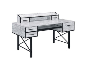 Highlighting a bold, stunning and gorgeous mix, the Safea Desk features rustic casegood paired with a double pedestal metal base for a interesting contrast. Above the desk, there is a low open hutch with two small drawers that allows you place a computer 