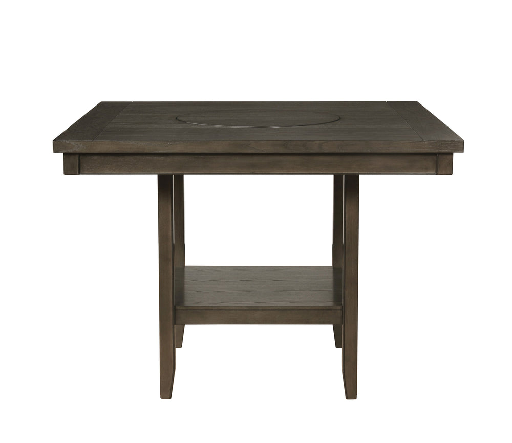 Elevate your dining space with this sophisticated counter height dining set, designed to blend seamlessly with both modern and classic interiors. The set features a striking dark gray finish that adds depth and richness, complemented by the sleek lines an