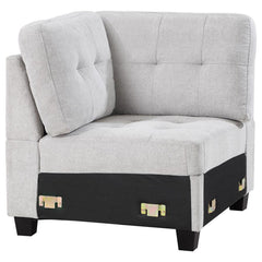 Customize a sectional that suits your space with a modern armless corner chair. In soft beige upholstery, it-'s the perfect centerpiece for your Georgina collection sectional sofa, creating a turn just where you need it to suit your living room. The corne