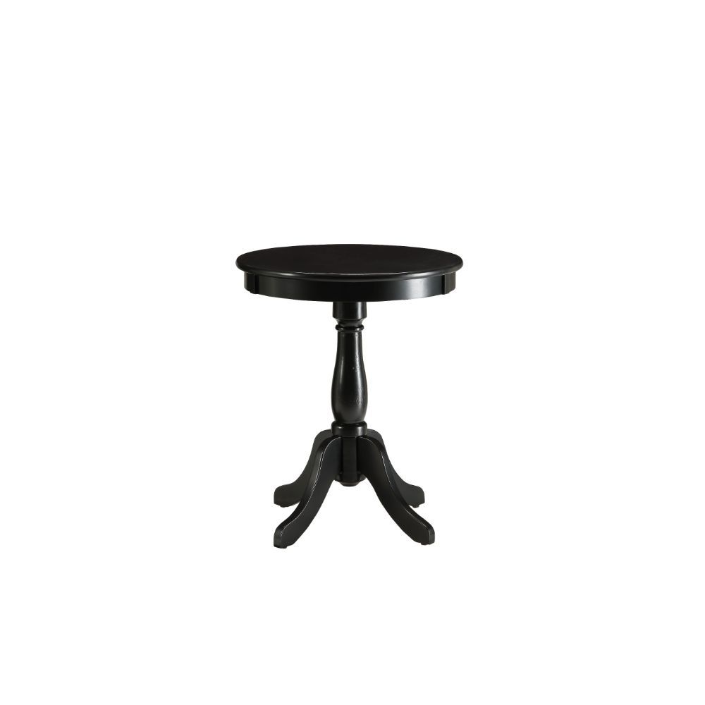 Offered in four colors: White, light yellow, black and light green in the sought after shabby chic look. The Alger side table exemplifies this look and elegantly designed with its traditional design of round top, shapely turned base and four stylized knee