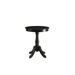 Offered in four colors: White, light yellow, black and light green in the sought after shabby chic look. The Alger side table exemplifies this look and elegantly designed with its traditional design of round top, shapely turned base and four stylized knee