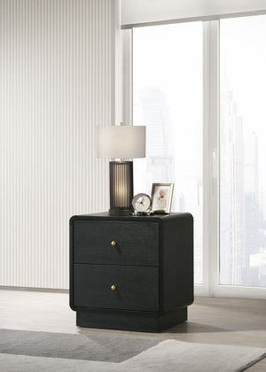  it features a rich black finish over melamine surfaces that are designed for longevity. The nightstand featu