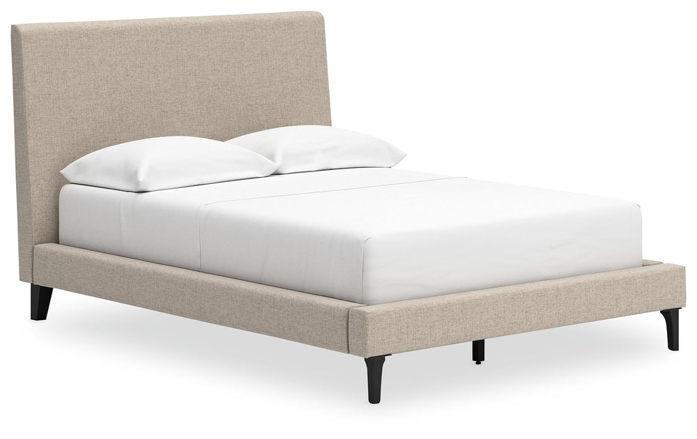 Clean-lined and contemporaryâ€”but far from starkâ€”this full upholstered bed with roll slats is a fresh style awakening. Its sleekly simple low profile and soft gray woven fabric play perfectly with the modern aesthetic and calming mood you long for in y