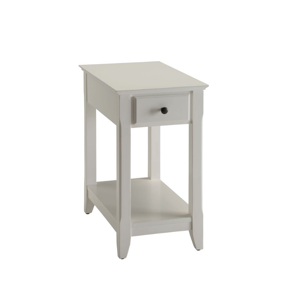 With transitional styling and skinny footprint, this Bertie side table collection does not take away from living space while still offering open storage as well as a drawer. Offered in four colors white, light green, walnut, and gray. One of them is sure 