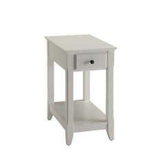 With transitional styling and skinny footprint, this Bertie side table collection does not take away from living space while still offering open storage as well as a drawer. Offered in four colors white, light green, walnut, and gray. One of them is sure 
