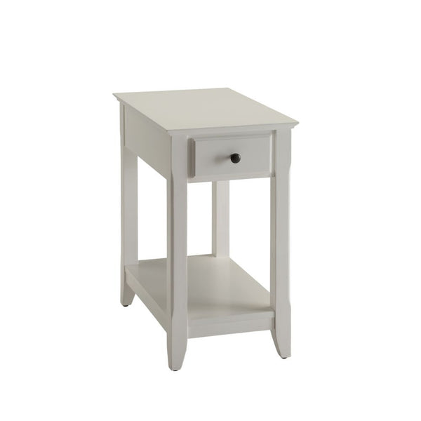 With transitional styling and skinny footprint, this Bertie side table collection does not take away from living space while still offering open storage as well as a drawer. Offered in four colors white, light green, walnut, and gray. One of them is sure 