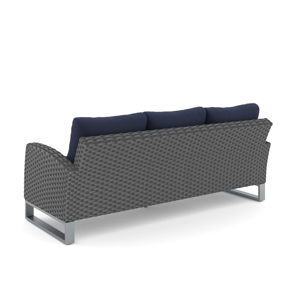 Elevate your outdoor living space with the Fiji Outdoor Patio Conversation Set in Blue. Crafted for enduring enjoyment, this 4 piece set features a 3-seater sofa, 2 club chairs, and a coffee table, all built with robust aluminum frames coated in a scratch