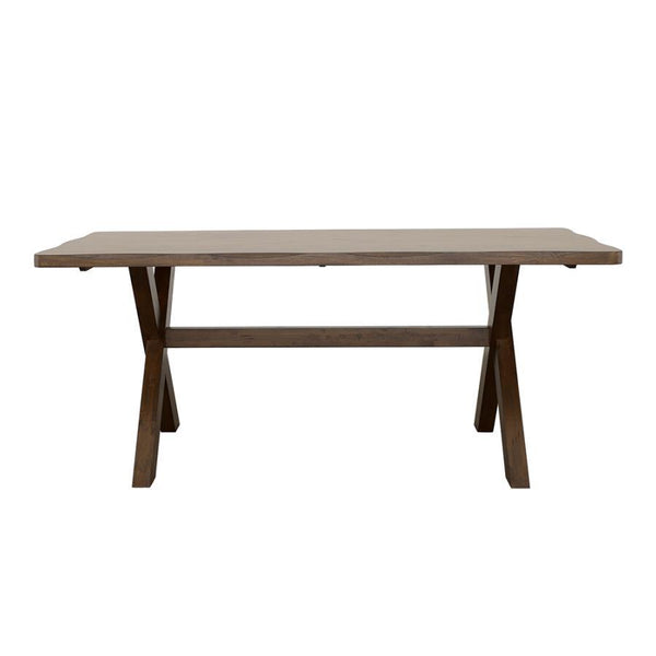 This timeless styled dining table from the Alston collection adds charm to the dining space. Constructed of solid hardwood with knots that-'s both durable and desirable. Organic wood grains give the table a bucolic ambiance. Table edge is given a worn, di