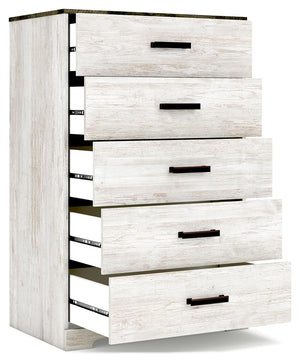 Shawburn - White / Black / Gray - Five Drawer Chest - Vinyl-Wrapped