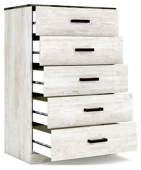 Shawburn - White / Black / Gray - Five Drawer Chest - Vinyl-Wrapped
