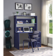 The Cargo computer desk and hutch have a industrial look and ample space that makes it perfect for your dorm, bedroom, or home office. This computer desk constructed of durable iron metal in a crisp blue painted finish. It has a top compartment as well as