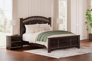  this king poster bed offers a grand design accented with rich hues and eye-catching details. Stately from every angle
