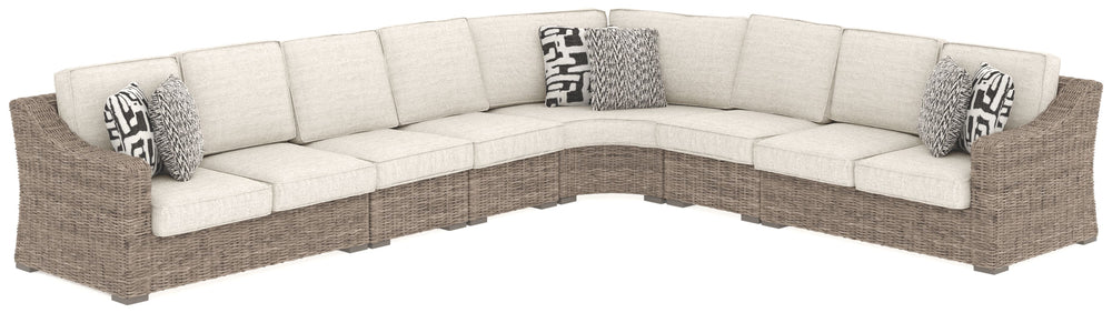 Sporting an easy-on-the-eyes look inspired by driftwood, this 6-piece sectional elevates the art of indoor-outdoor living. Beautiful and durable enough for indoor and outdoor use, this high-style/low-maintenance sectional entices with plush, removable cus